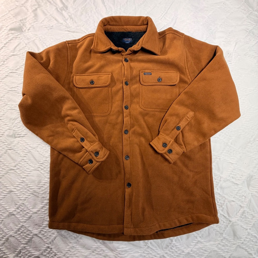 Smiths Workwear Mens Sherpa Lined Micro-Fleece Shirt Jacket Camel Brown NWT